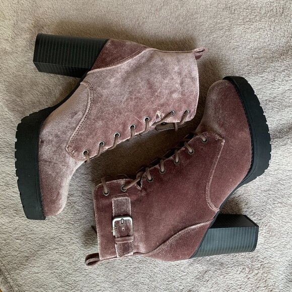 Madden Girl Jitter Jitt Crushed Velvet Lace Up Platform Heeled Boots Sz8 - Picture 10 of 16